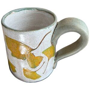 Gorgeous Handmade Ginkgo Leaf Pottery Mug – Signed Studio Ceramic I Matte Glaze